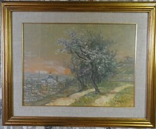 Veduta Città Brescia dai ronchi Angelo Fiessi pittore Brescia XX sec.