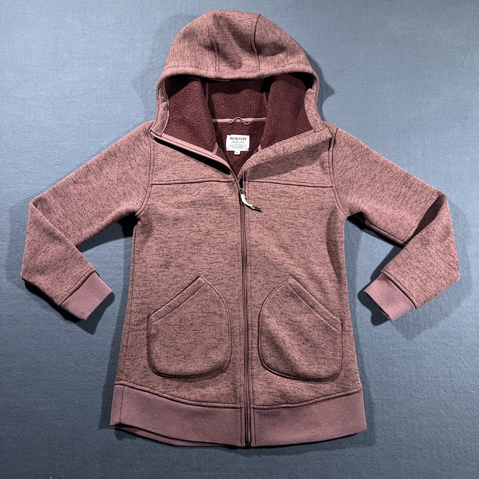 Burton Hooded Knit Fleece Jacket Womens Small Red Full ZIP Snowboarding Warm Dry
