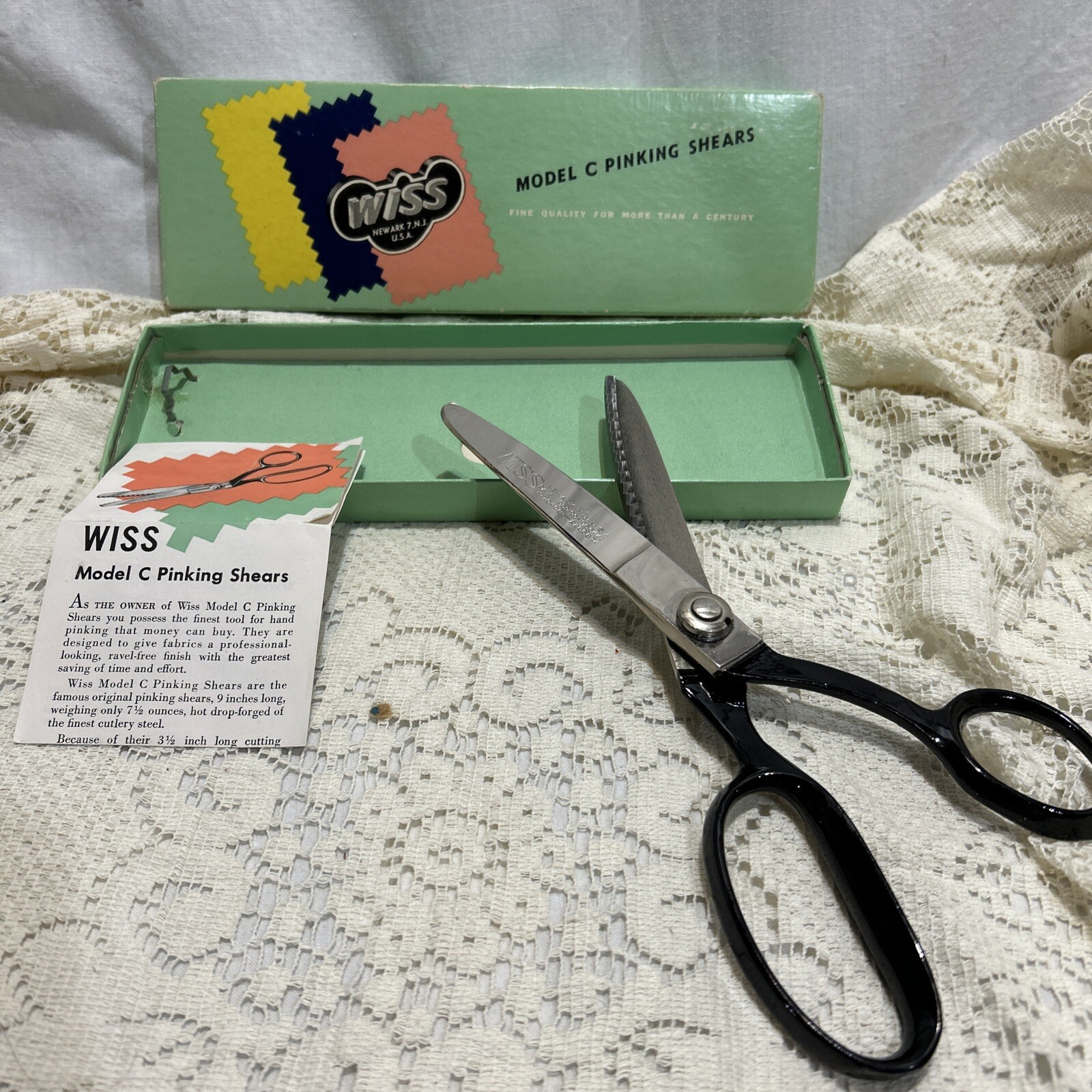 Vtg Wiss Model C Pinking Shears Scissors Made USA Box Newark New Jersey