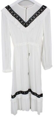 PINKO Dress Womens UK 10 Long Sleeve Embroidered Elastic Waist Maxi White