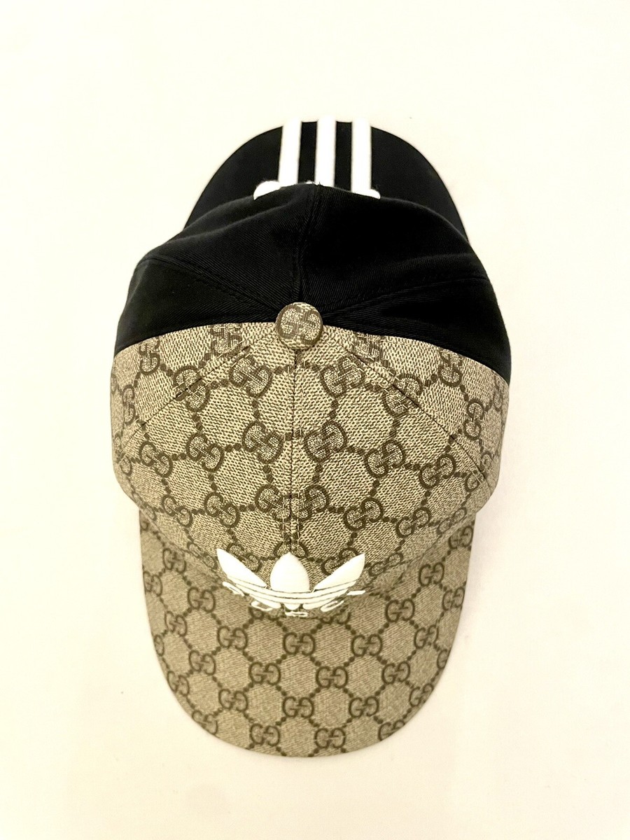 Gucci x Adidas Collab Double Visor Cap GG Canvass / Black Sz Gucci x Adidas Collab Double Visor Cap GG Canvass / Black Sz
