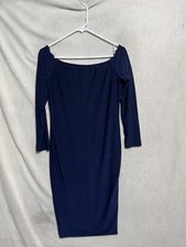 Windsor Womens L Backless Long Sleeve Blue Long Dress Formal Solid