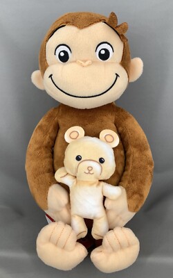 Curious George Plush Toy with Teddy Bear L 12'' tags SEGA Japan Stuffed Monkey