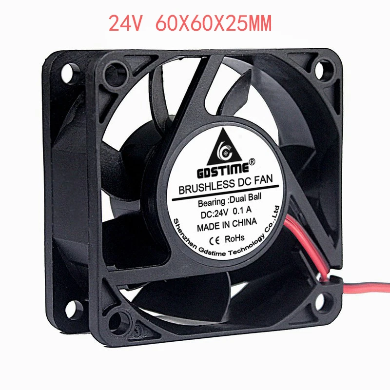 1PC 2-PIN Double Ball Bearing Brushless Cooling Fan DC 24V 0.1A 6CM 60x60x25MM - Image 2 of 4