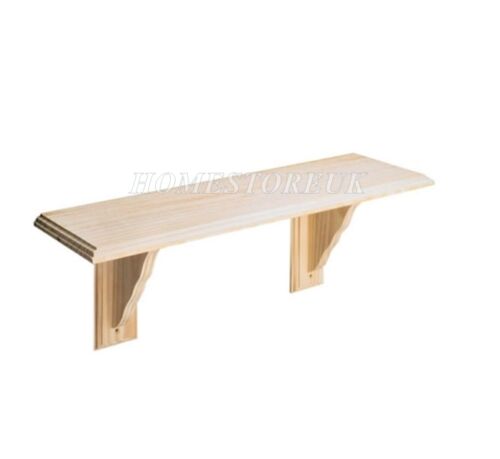 WOOD WOODEN PINE WALL MOUNTED STORAGE SHELF KIT NATURAL UNTREATED WITH FITTINGS - Picture 1 of 1
