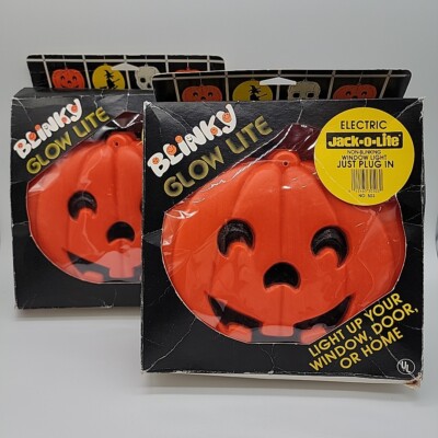 Lot of 2 Vtg BLINKY GlowLite Halloween Pumpkins Jack-o-Lanterns Blow Molds Light