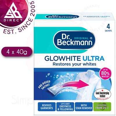 Dr Beckmann Glowhite Ultra Fabric Whitener 4 Sachet 40g with Added Stain Remover