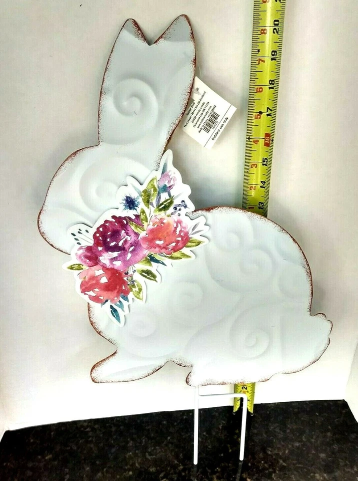 Conejo de Pascua/Primavera Exterior Césped Patio Jardín Blanco Floral Estaca de Estaca Decoración Foto 3 de 4