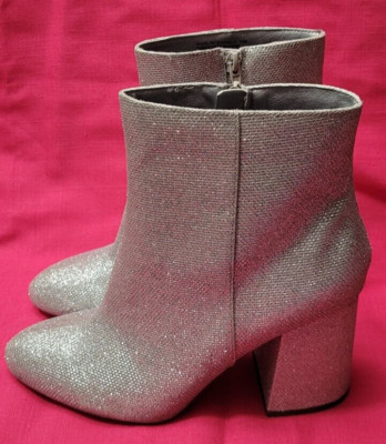 Steve Madden Womens Heeled Ankle Boots Fabric Synthetic Silver Sparkle Size 10 M