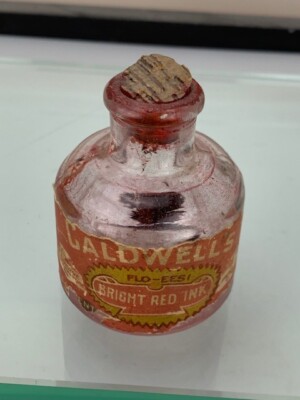 CALDWELL'S Bright Red Ink cork Bottle 50 x 62 mm Made in Australia (m187)