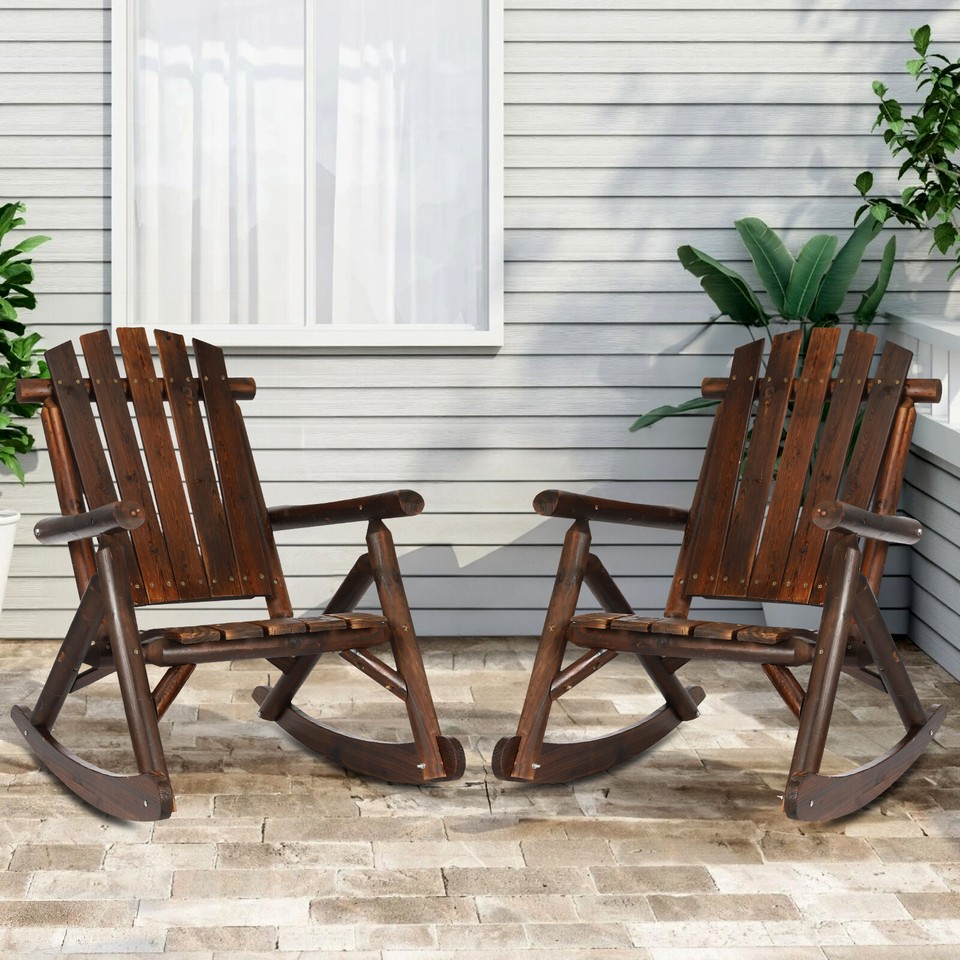 Log Rocking Chair Adirondack Wooden Porch Rocker Patio Deck Furniture ...
