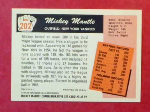 1996 Topps Mickey Mantle Commemorative Reprint #5 (1955 Bowman #202) Yankees - Bild 2 von 2