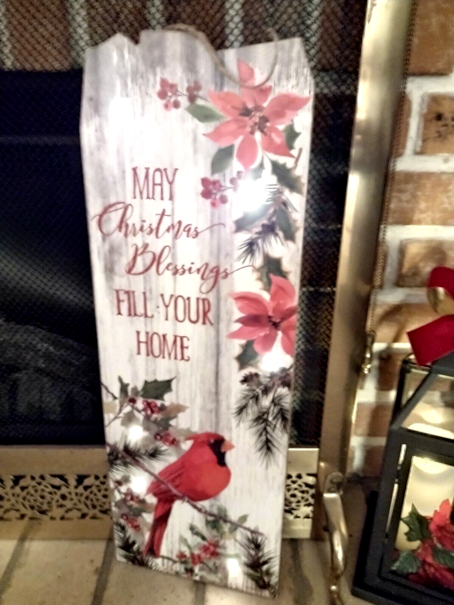Ganz Christmas Blessings Light Up Hanging Wall Plaque Cardinal