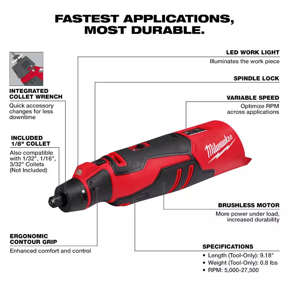 Milwaukee 2460-20 12-Volt Lithium-Ion Cordless Compact Portable Rotary Tool