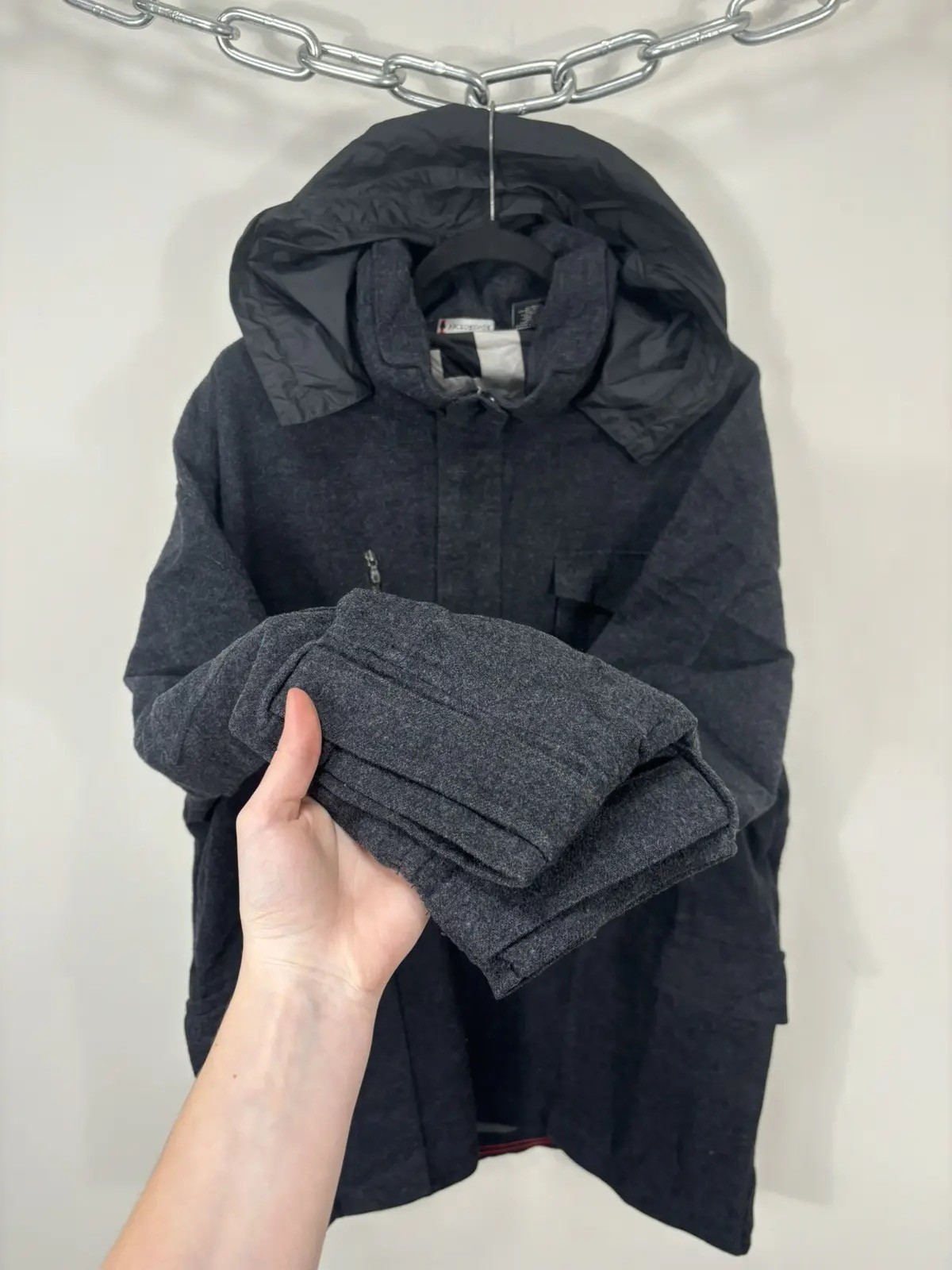 Victorinox Swiss Men’s Multipocket Tech Gray Wool Hooded Coat XL