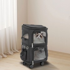 Double-Compartment Pet Rolling Carrier Pet Carrier with Wheels Pet Trolley Bag