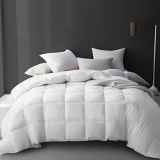 Luxury White Goose Feather Down Fiber Comforter King Size, 100 Cotton All Seaso