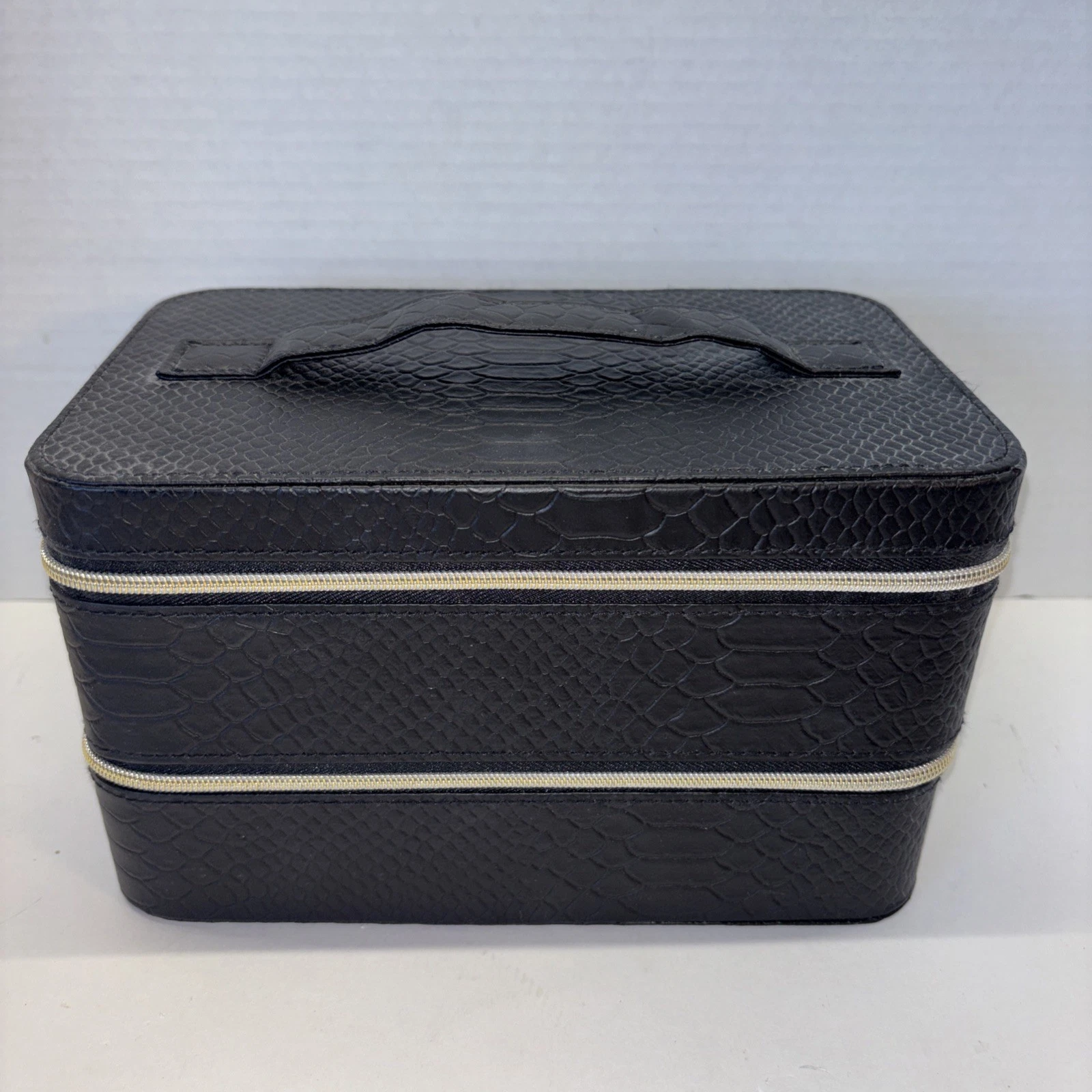 Lancome Large Black Hard Train Case Zip Makeup Cosmetic Bag Organizer 9x 5.5x5.5