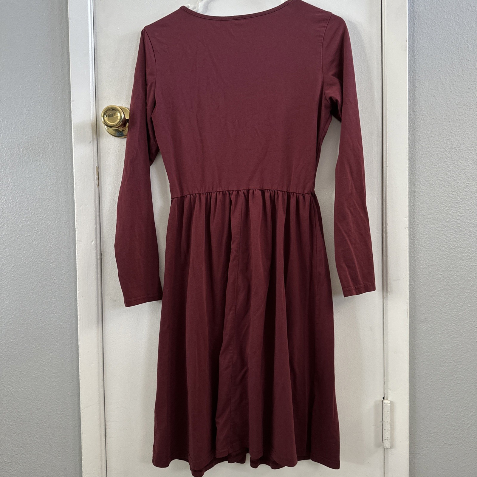 OUGES Women's Long Sleeve Burgundy V Neck Skater … - image 2