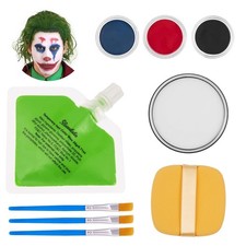 Halloween Joker Clown Makeup White Red Black Blue Face Paint Blue Brushes