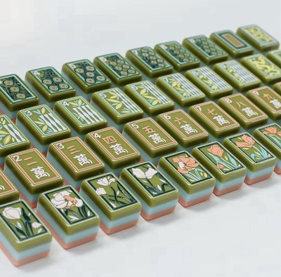 American Mahjong Game Set, 160 Layered Mah Jong Tiles Party green and pink