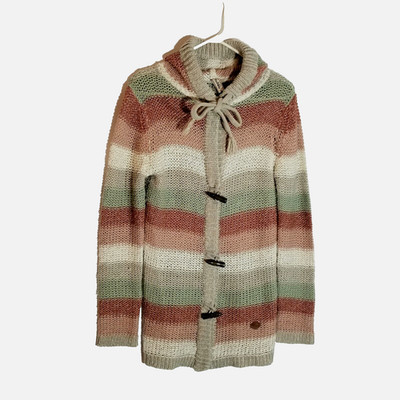 Multiblu Hoodie Cardigan Women's Large Measure Small To Medium Mauve Sage Stripe