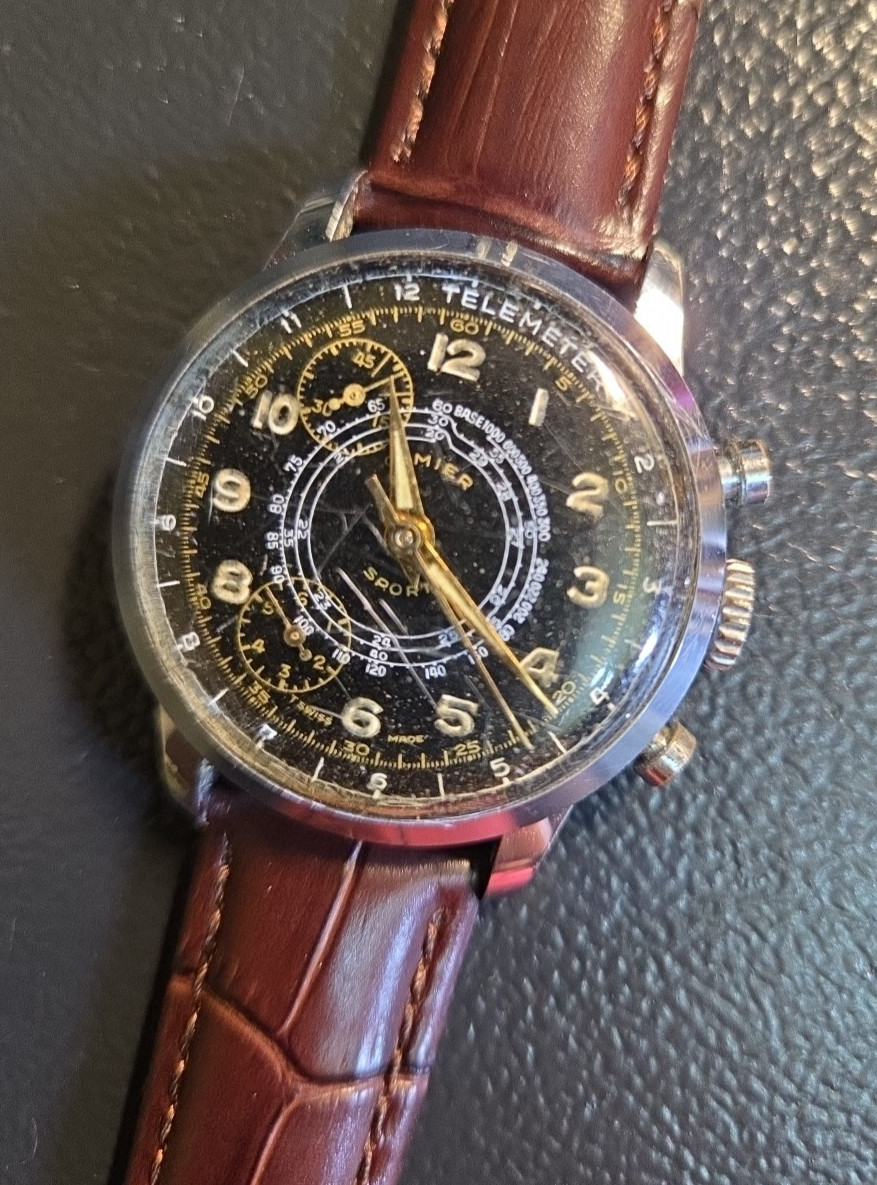 Vintage CIMIER Men's TELEMETER Analog Swiss Made Leather Strap Wristwatch