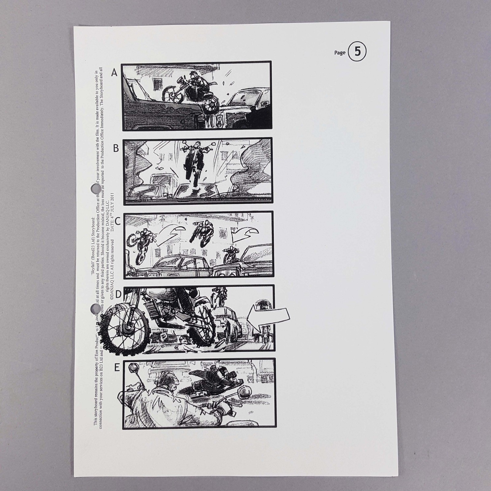 James Bond Skyfall Storyboard Bond Bike Weaves Through Grand Bazaar, Prop COA