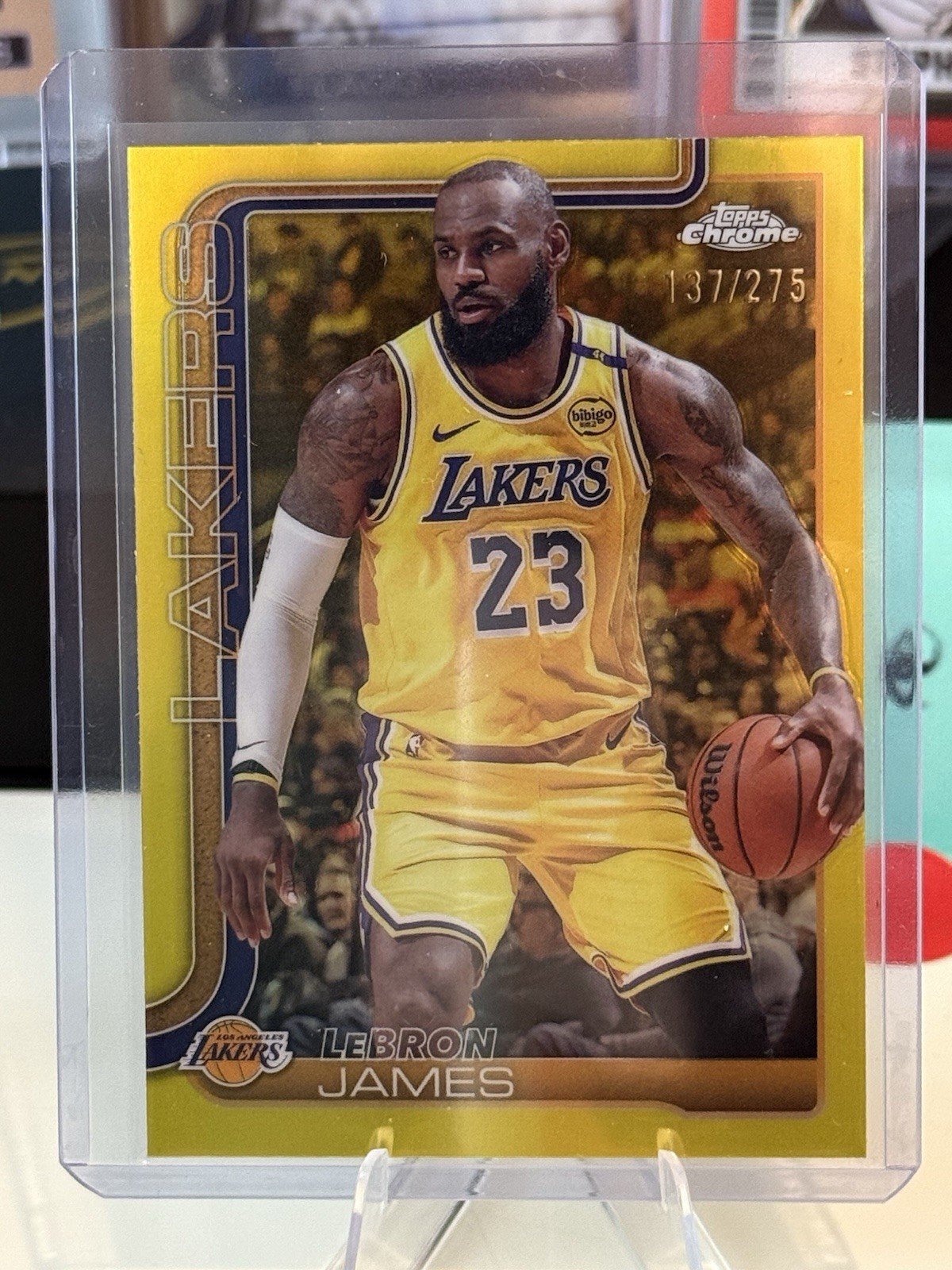 2025-26 Topps Chrome Lebron James 127 Yellow Refractor #’d /275 Color Match