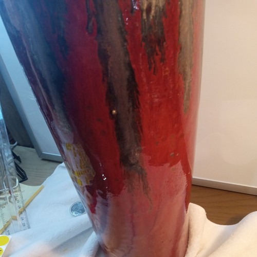 Vintage 18" Tall Lava Glaze Studio Pottery Vase Unmarked Red/Copper Home decor - Picture 5 of 12