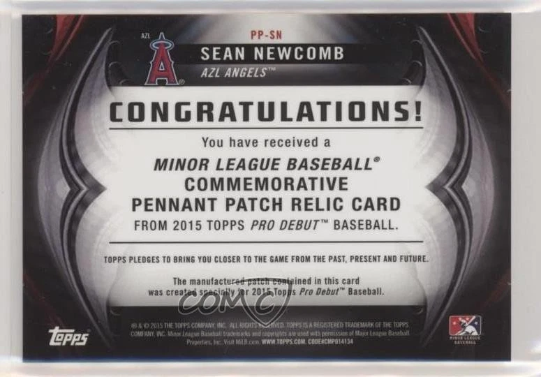 2015 Topps Pro Debut Pennant Manufactured Patch Sean Newcomb #PP-SN Patch - Image 2 of 2
