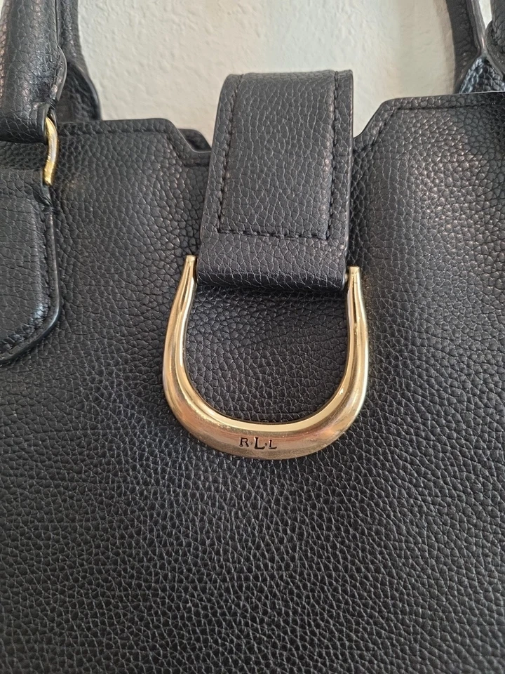 Bolso de Mano Ralph Lauren Cuero Guijarro Negro Dorado Herrajes Estructurados Foto 3 de 4