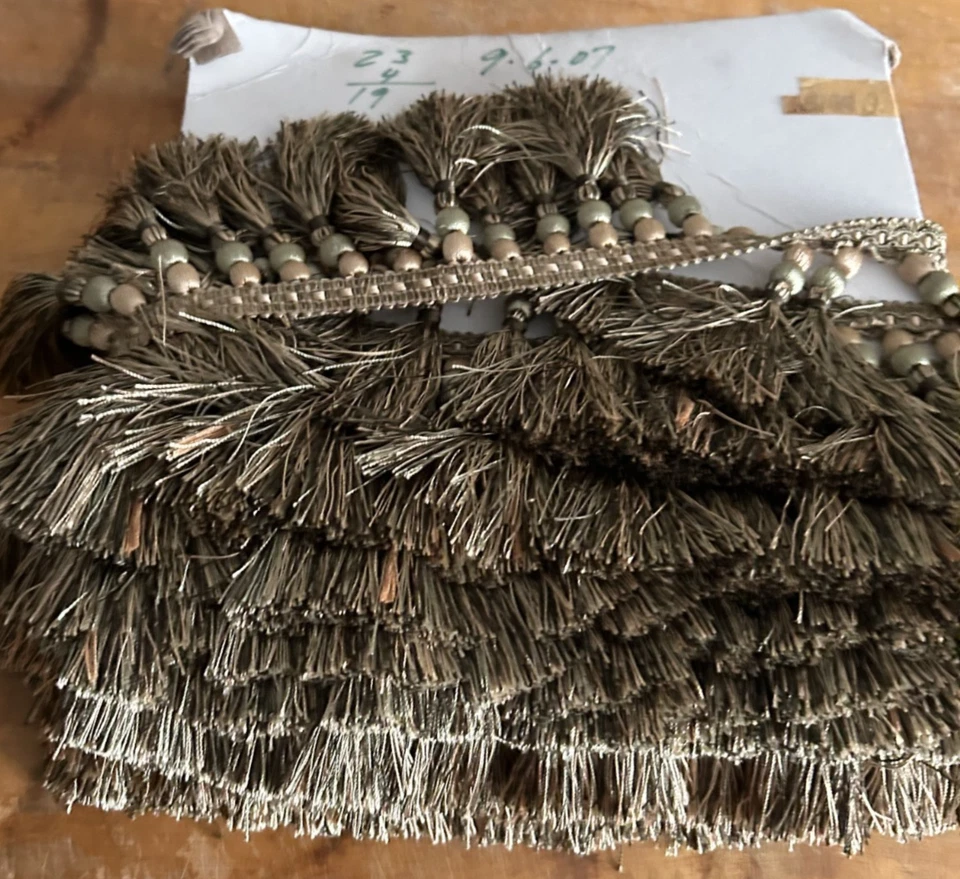 16 ft Beaded TASSEL FRINGE 4.5” Upholstery Drapery Fabric Trim Silver Green Gold - Image 3 of 4