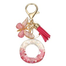 Alphabet O Tassel Butterfly Initial Letter Keychain Rose Red, Pack of 1 