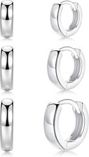 3 Pairs Small Hoop Earrings for Women Men, Sterling Silver Post Sleeper Cartilag