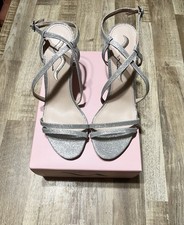 NINA Women’s Sz 9M Silver Refined Glitter Sissy YG Open  Toe Ankle Strap Heels