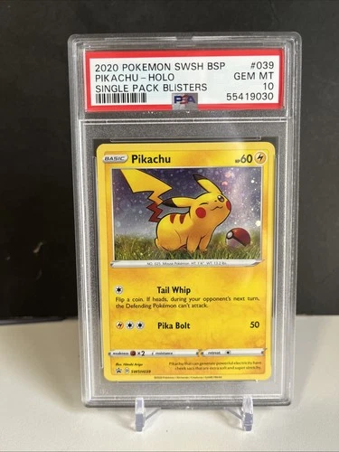 2020 Pokemon SWSH BSP Pikachu Holo Single Pack Blisters #039 PSA 10