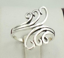 UNIQUE .925 STERLING SILVER LONG OVERLAP SWIRL RING size 6 style r1711