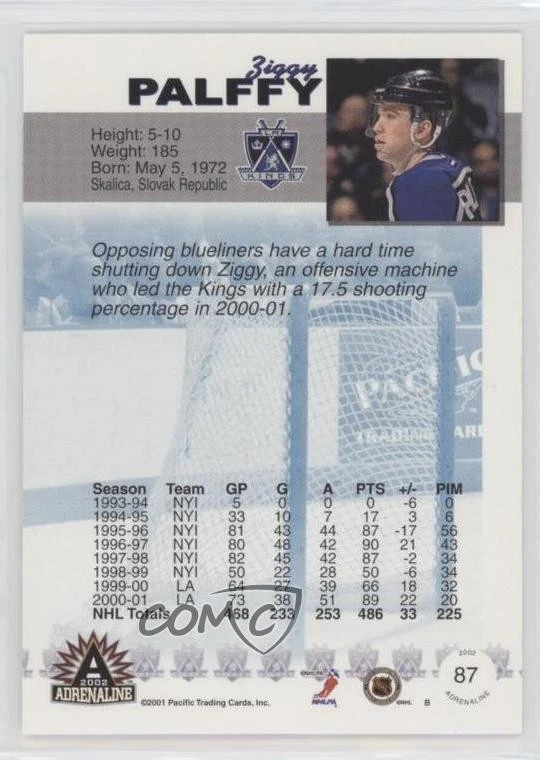 2001-02 Pacific Adrenaline Retail Ziggy Palffy #87 - Image 2 of 2