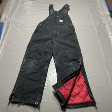 VTG Carhartt Overalls YYR02 Bib Youth M Black Quilt Lined Double Knee Distressed