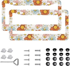 2-Piece Set: 7-Color Floral License Plate Frame Cover with Screw Cap (Bohemian )