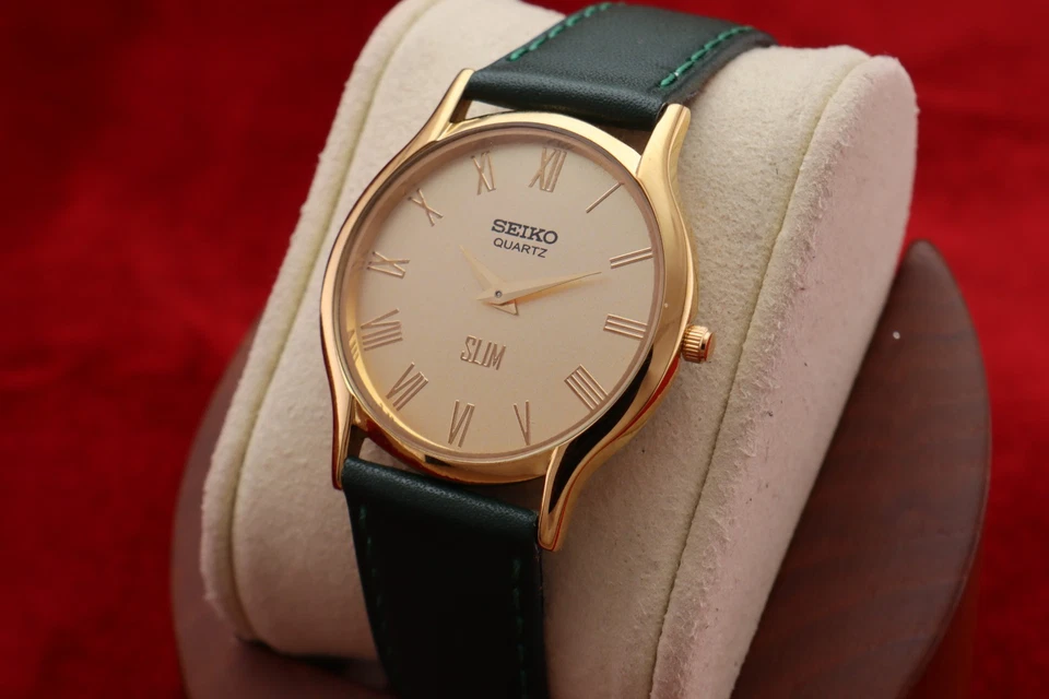 RARO Reloj Pulsera Seiko Vintage Delgado DORADO Cuarzo Caballeros Foto 2 de 4