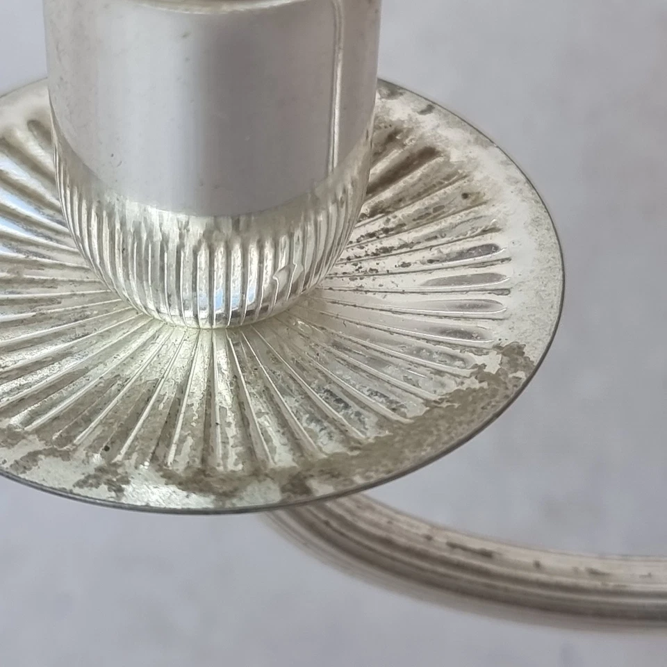 Candélabre Ancien en Métal Argenté – 3 Bras – Bougeoir Style Classique Chic - Photo 3/4