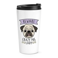 Beware VerrüCkte Mops Damen Reise Becher Tasse Lustiger Hund Tiere Welpe Thermo