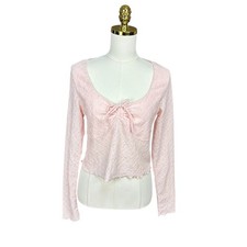 Cotton On Pink Eyelet Lace Tie Front Long Sle...