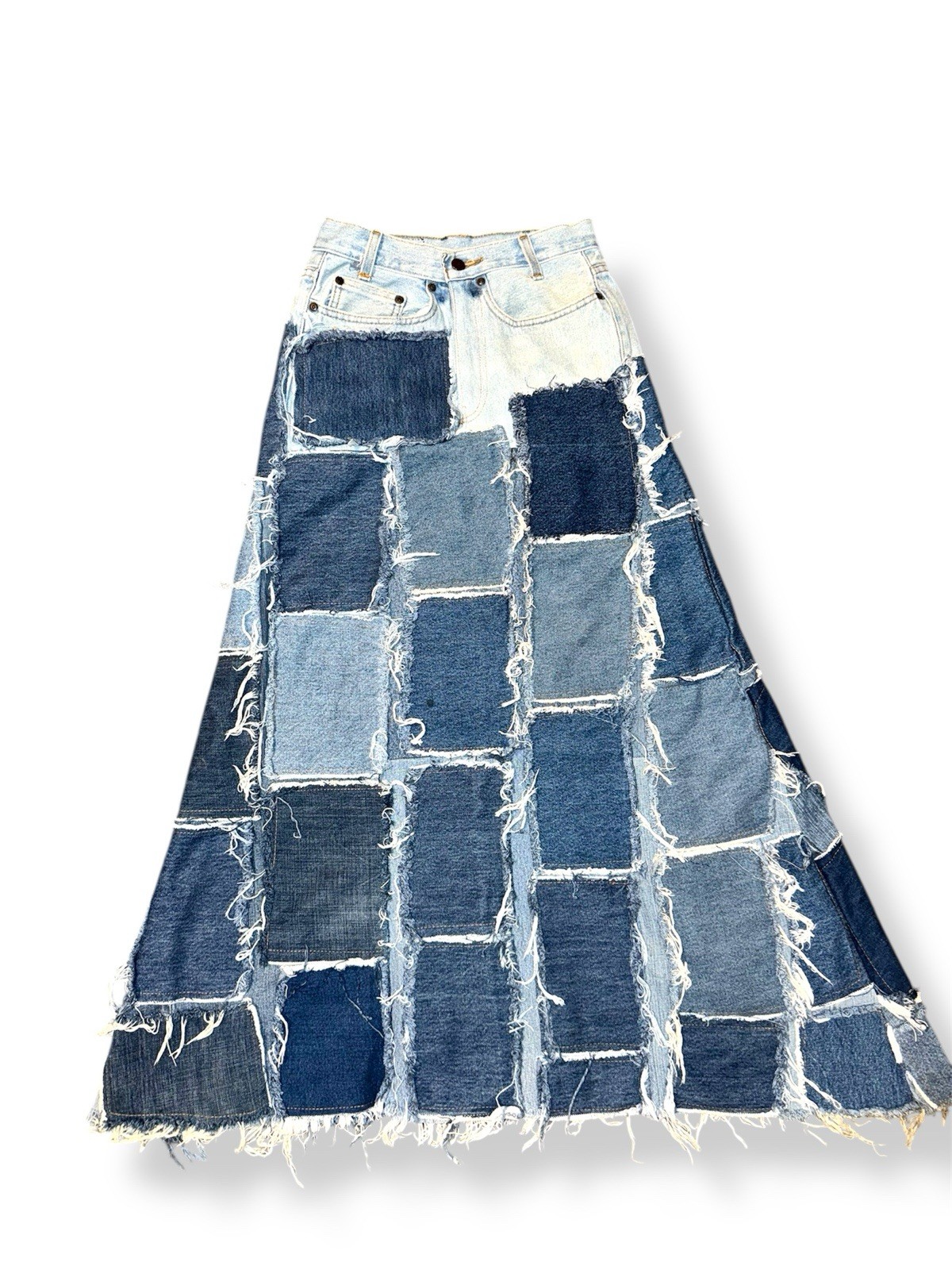 Unbranded Upcycled Patchwork Denim Maxi Skirt Blu… - image 1