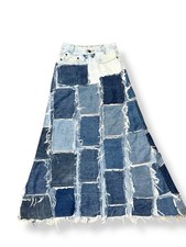 Unbranded Upcycled Patchwork Denim Maxi Skirt Blue size 26