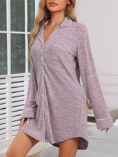 Womens  Pyjamas Long Sleeve V Neck Dress - Pink