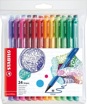 STABILO Nylon Tip Writing Pen pointMax - Wallet of 24 - Assorted Colors