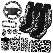 16pcs Print Car Seat Cover Full Set for Women Men Car Seat White, Black Cow